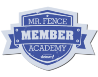 A blue and white sign that says mr. fence member academy