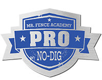 The logo for mr. fence academy pro no dig.