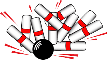 Pins and bowling ball logomark