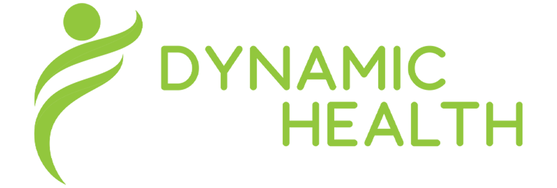 A green logo for dynamic health with a person in the middle.