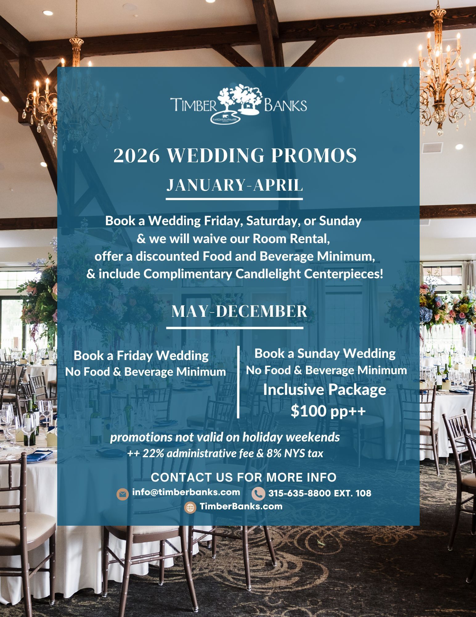 A poster for a wedding venue with tables and chairs.