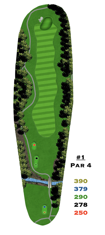 A map of a golf course showing the number 1 par 4