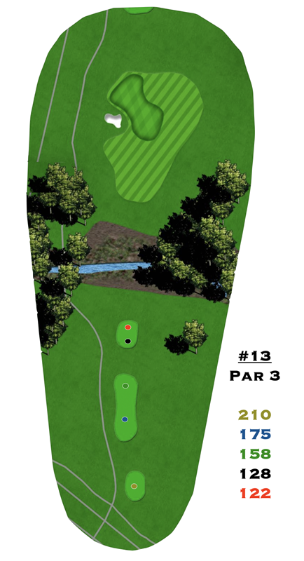 A drawing of a golf course with the number 13 on it