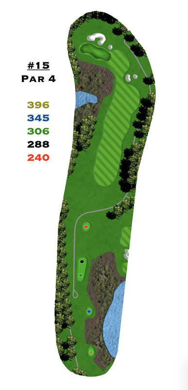 A map of a golf course with the number 15 on it