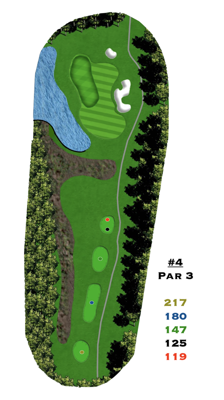 A map of a golf course shows the number 4 par 3