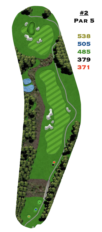 A map of a golf course shows the number 2 par 5