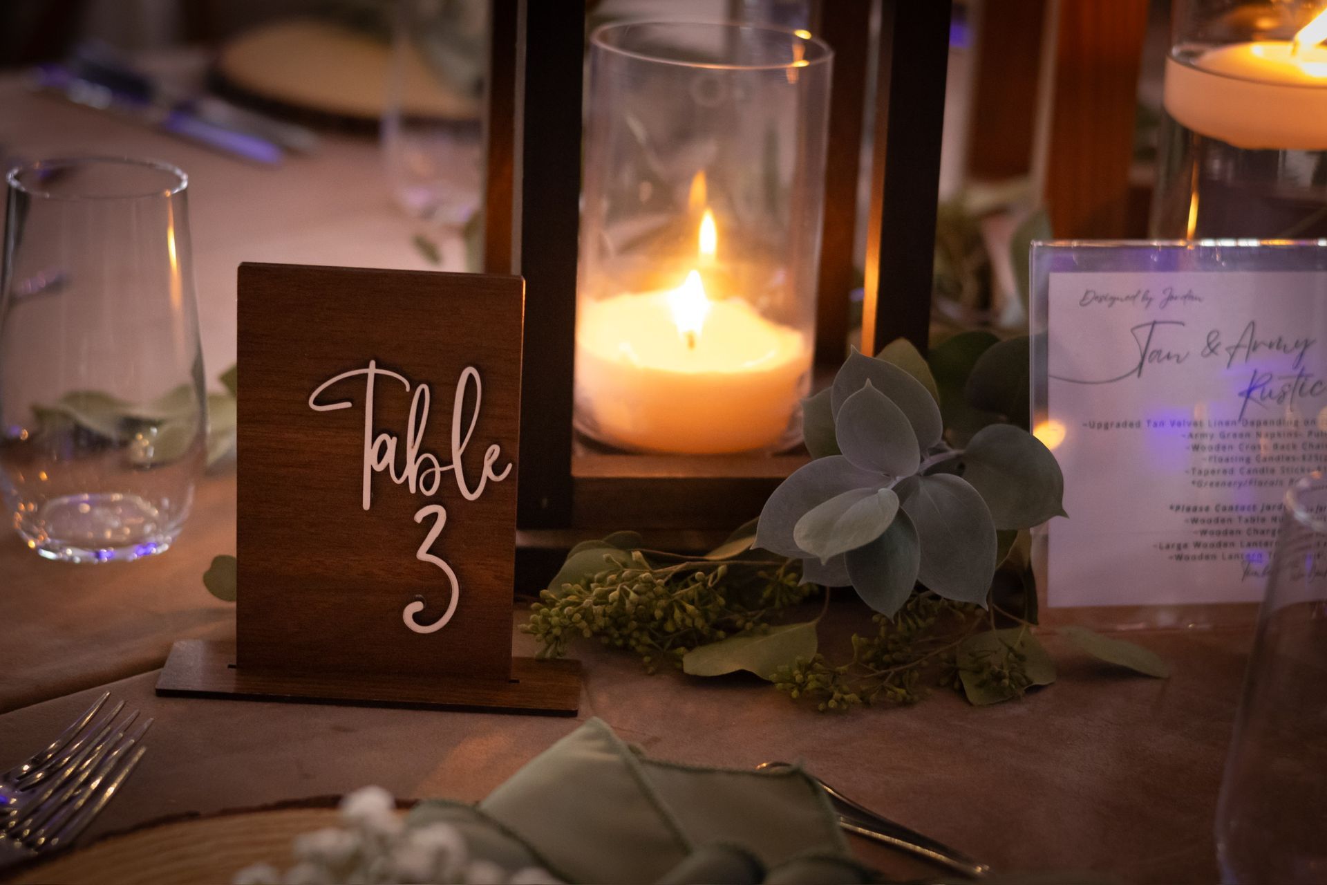 Table setting with wooden table number 