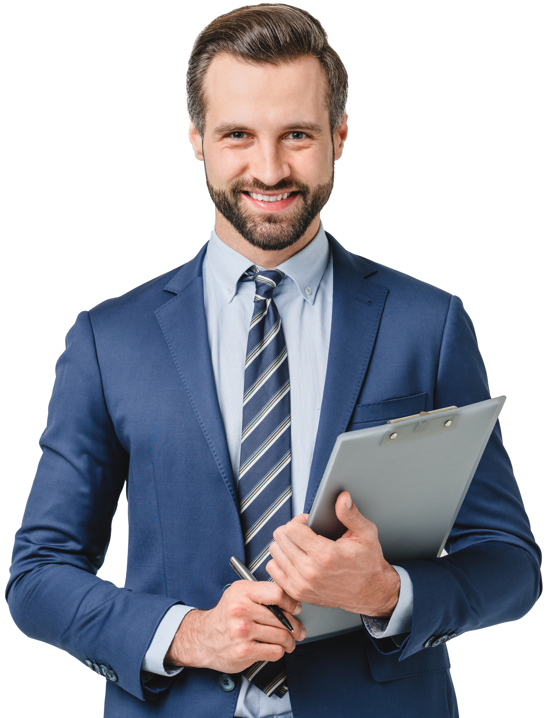 A man in a suit holding a tax files.
