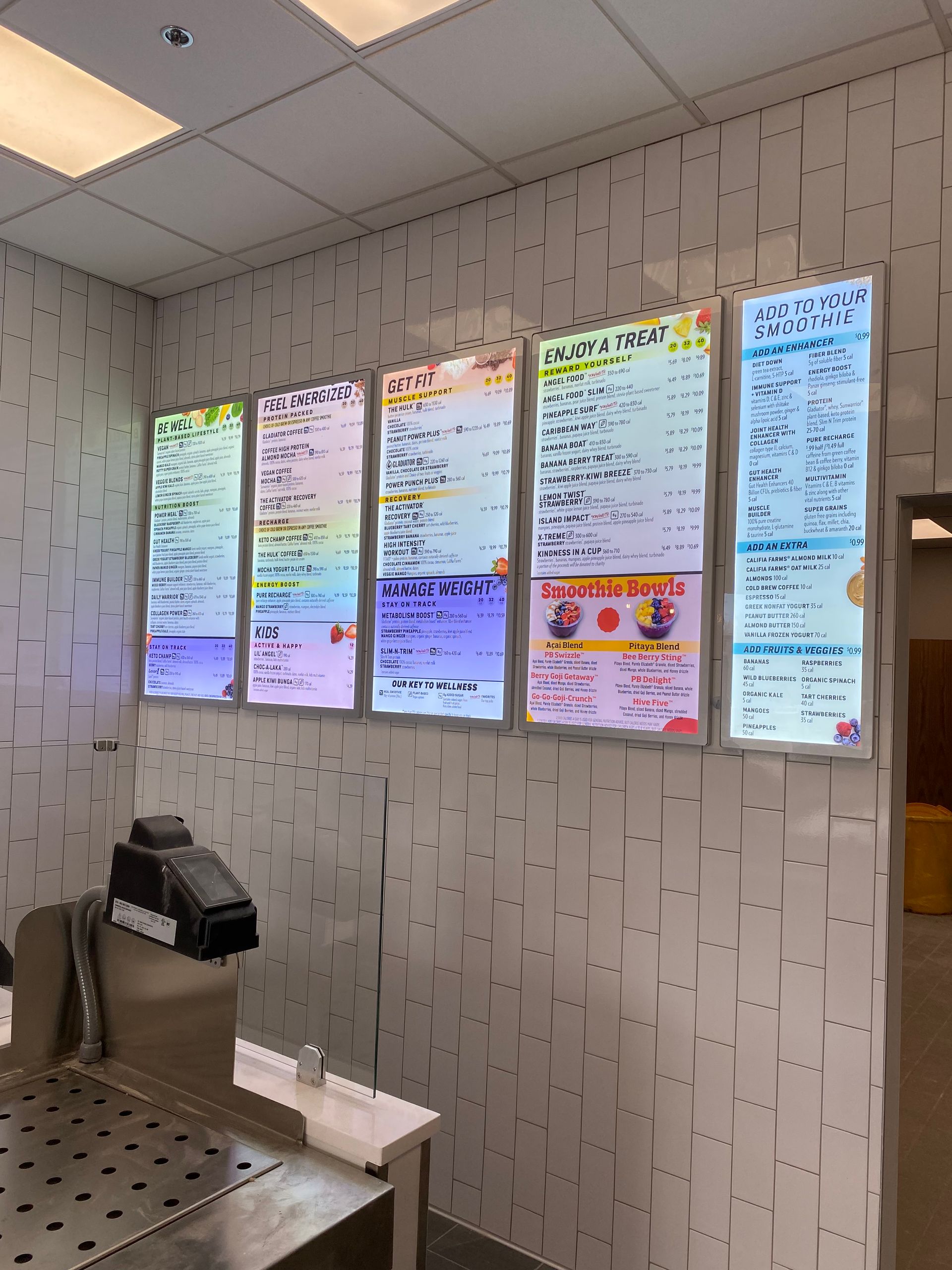 A restaurant with lighted menus on the wall installed in Louisville, Kentucky by Mingus Electric