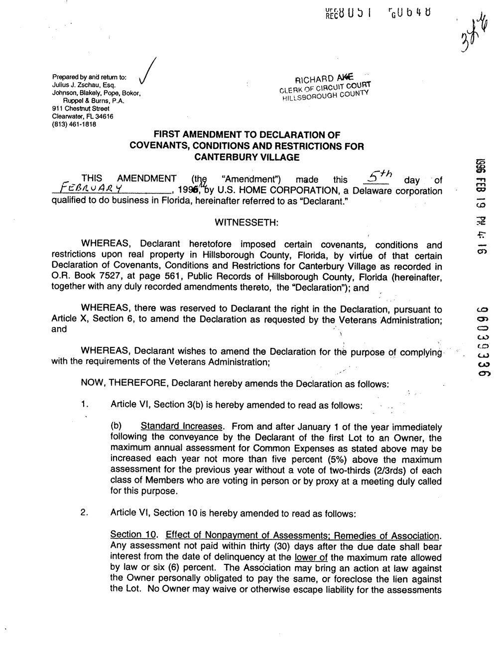 First, Second, Third, Fourth, Fifth & Sixth Amendments to the Declaration of Covenants
