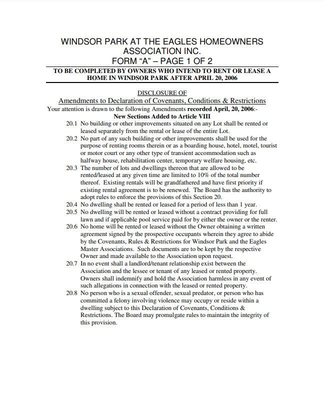 Rental Disclosures & Rental Registration Form A (effective April 20, 2006)