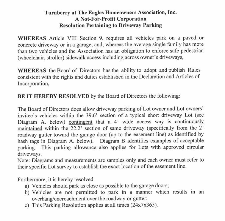Resolution Pertaining to Driveway Parking (effective January 15th, 2026)