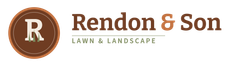 Rendon & Son Lawn & Landscape logo with brown circular “R” icon and brown text on white background