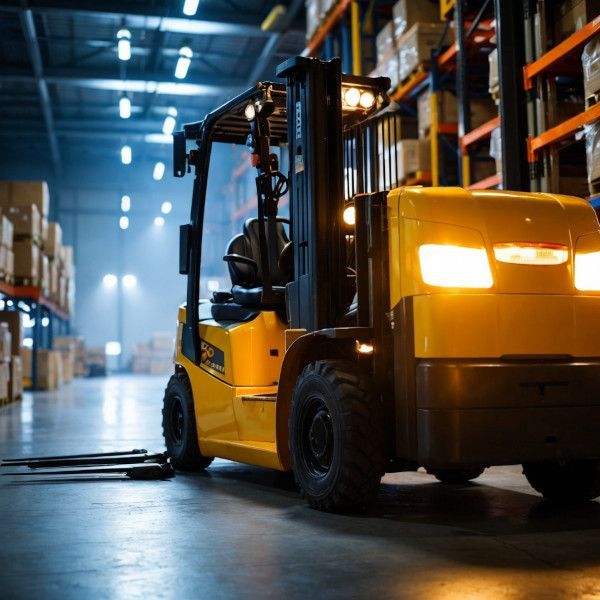 forklift in warehouse reversing