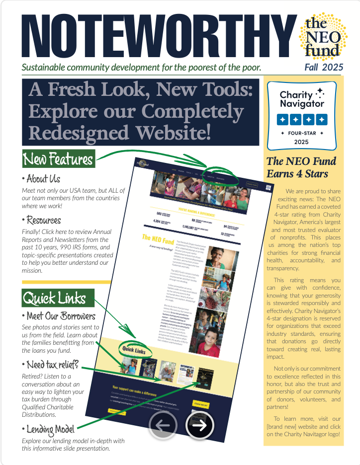 Newsletter for The NEO Fund, featuring community members, Summer 2020 edition.