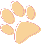 A cartoon drawing of a paw print on a white background.