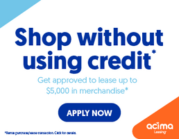 Flyer for Acima that says shop without using credit