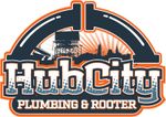 A logo for Hub City Plumbing and Rooting.