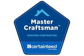 A blue master craftsman roofing contractor logo