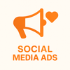A logo for social media ads with a megaphone and a heart.