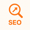 A magnifying glass with an arrow pointing up and the word seo.