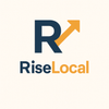 A logo for a company called rise local with an arrow pointing up.