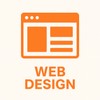A web design icon with a computer screen and the words `` web design '' below it.