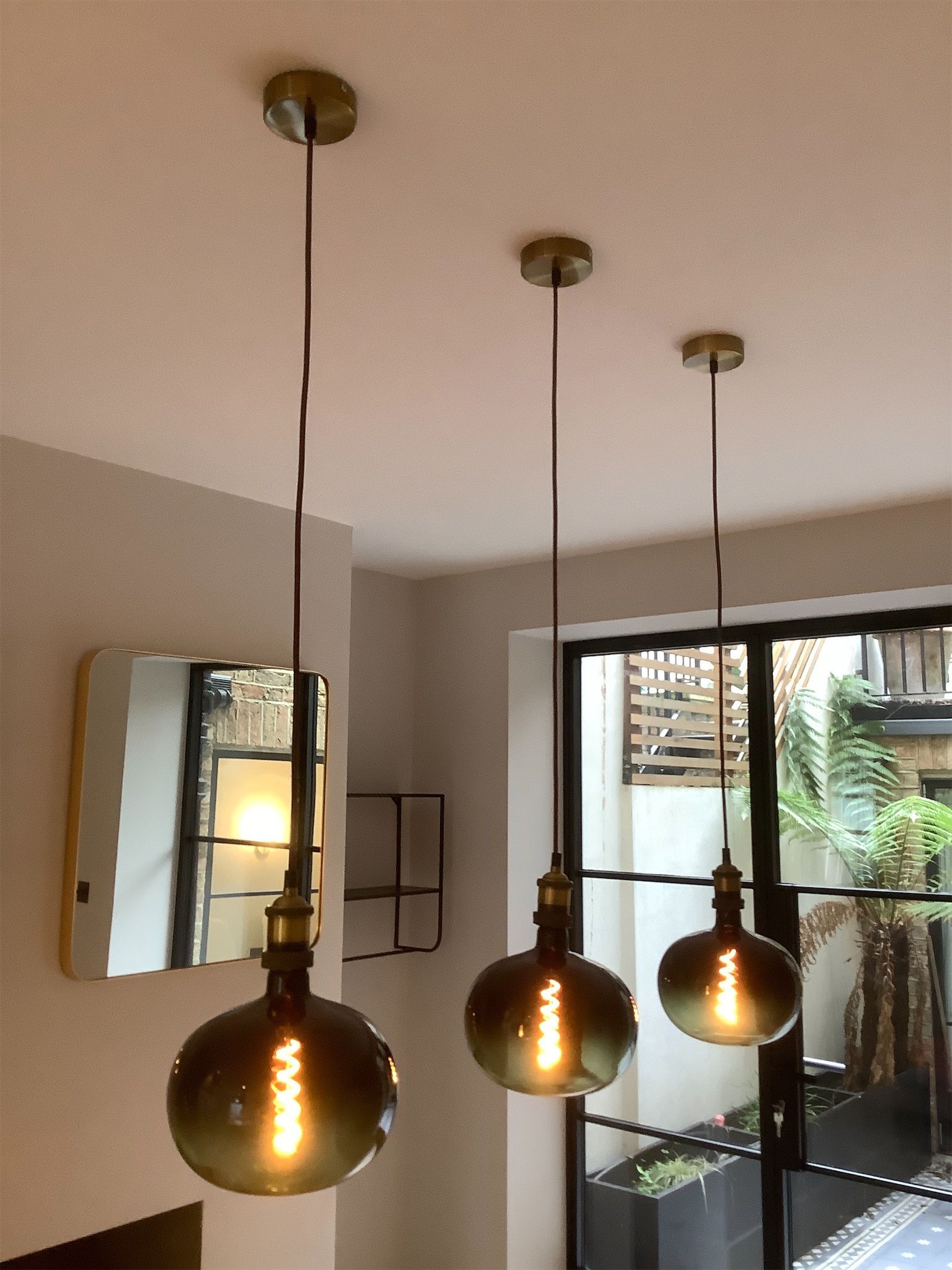 Kitchen pendant lights with green glass shades – check-in condition