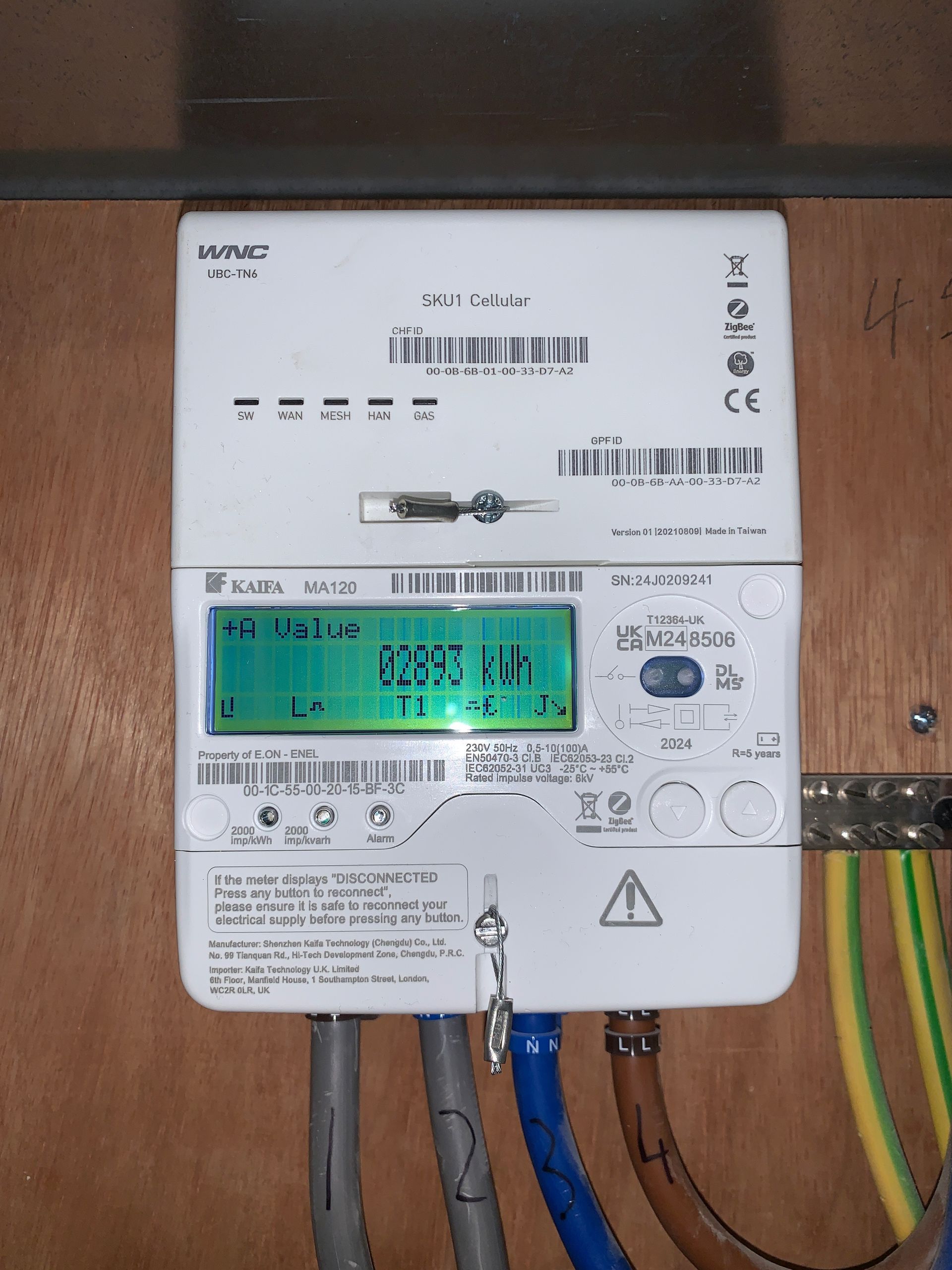 Electricity smart meter display – documented during inspection
