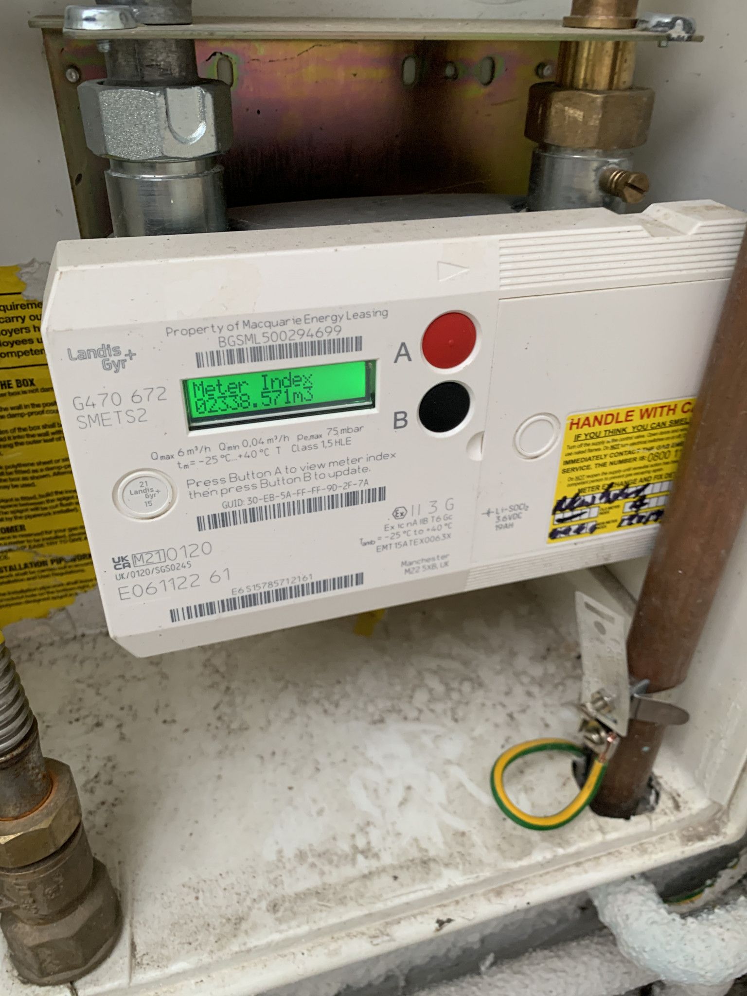 Gas meter reading photographed for inventory report