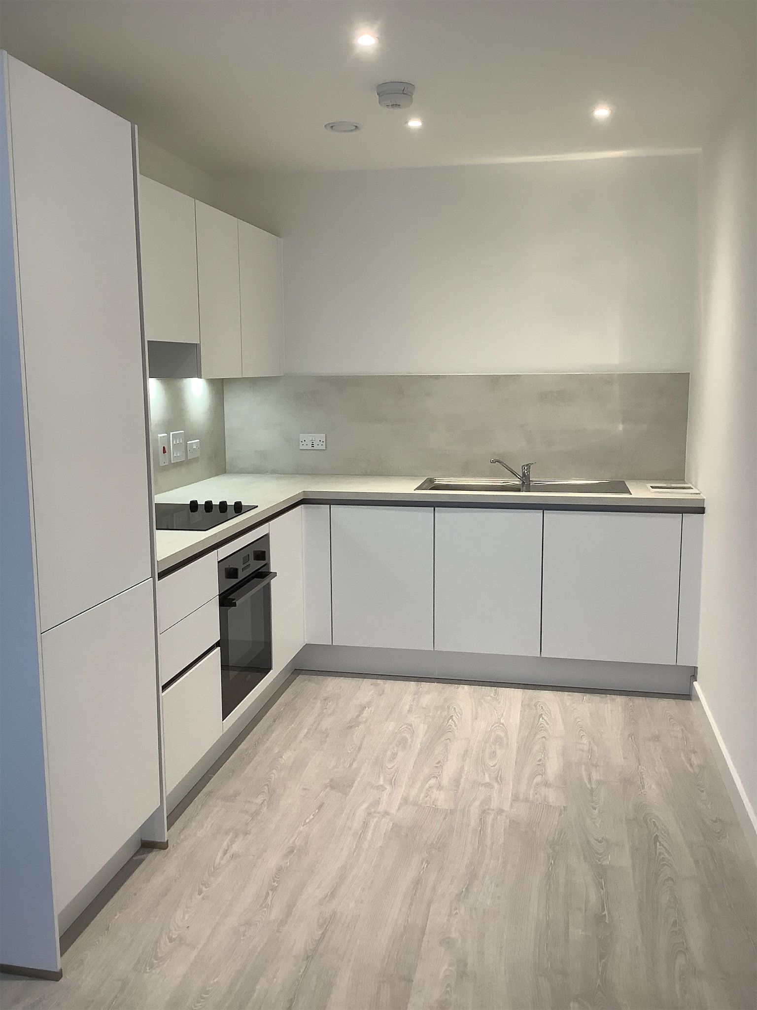 Kitchen units and cupboard condition photographed for inventory report