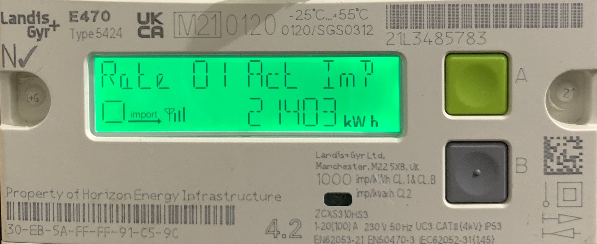 Electricity meter reading photo recorded during an inventory report inspection