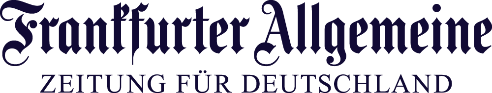 Logo der Frankfurter Allgemeinen Zeitung. Dunkelblaue gotische Schrift auf weißem Hintergrund.