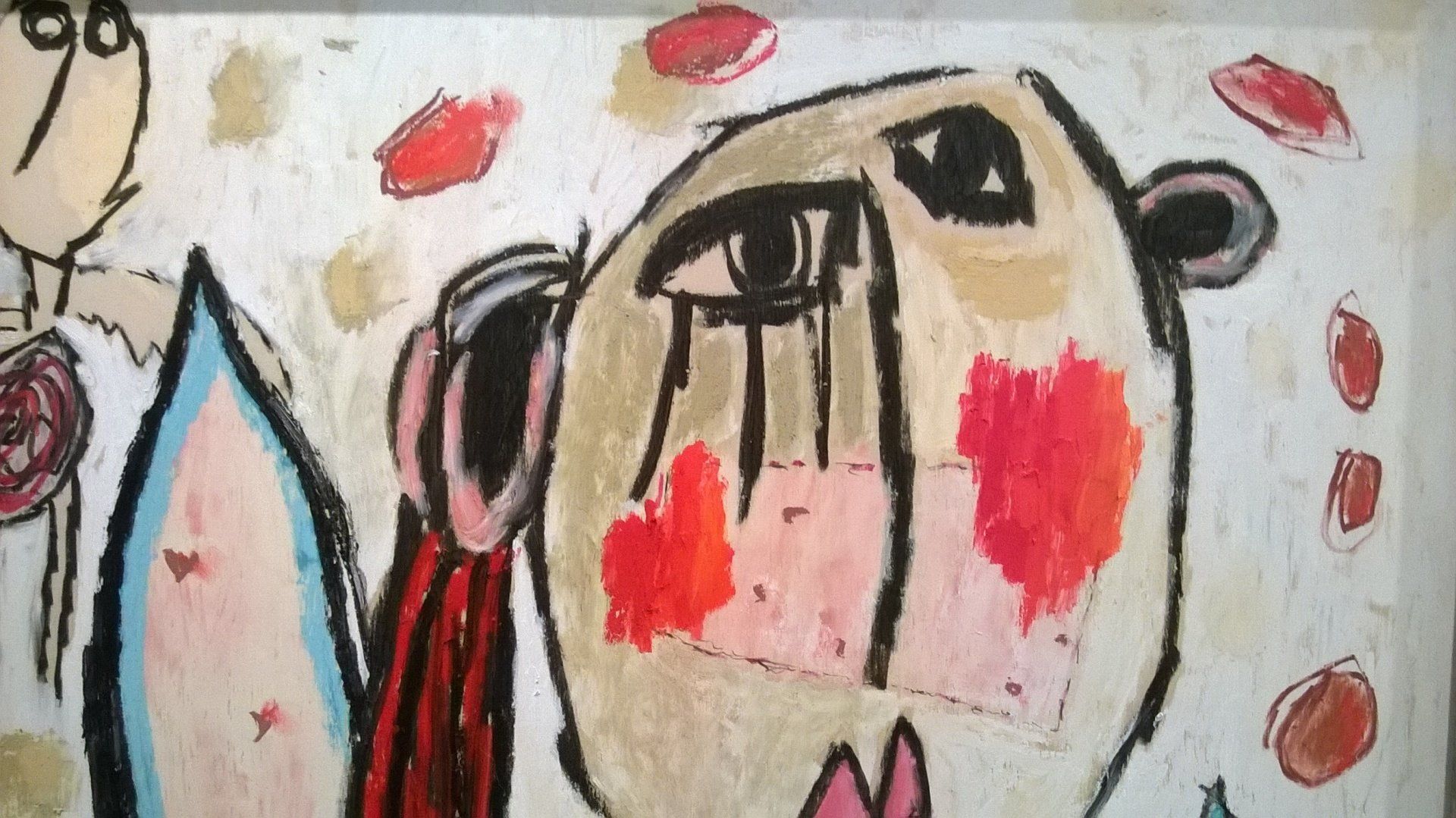 Eine Kinderzeichnung eines Bären mit roten Flecken