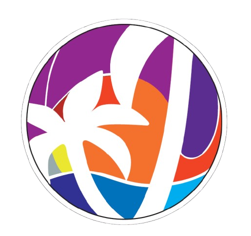 Lido Malibu logo with palm trees over a sunset beach circle in orange, yellow, and blue