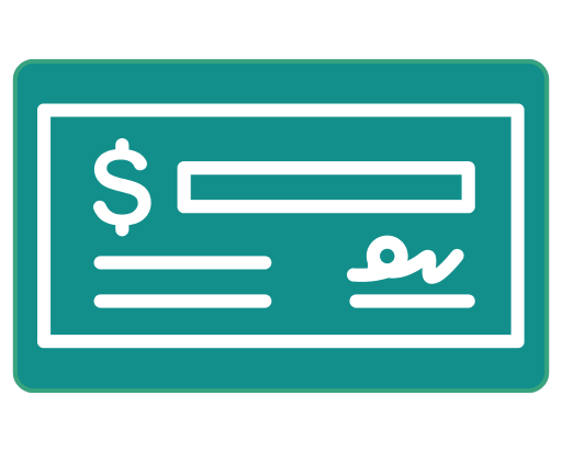 An icon of a check with a dollar sign on it.