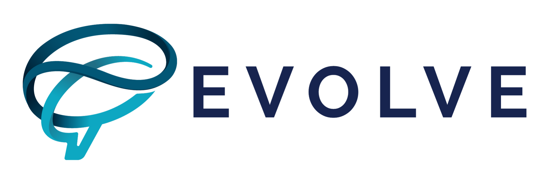 The logo for evolve has a brain in the middle of it.