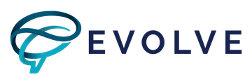 The logo for evolve has a brain in the middle of it.