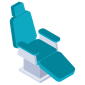 An isometric illustration of a dental chair on a white background.