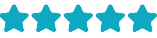 Five blue stars are lined up in a row on a white background.