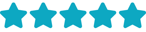 Five blue stars are lined up in a row on a white background.