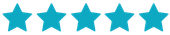 Five blue stars are lined up in a row on a white background.