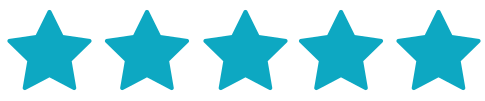 Five blue stars are lined up in a row on a white background.