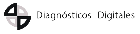 Un logotipo en blanco y negro para diagnósticos digitales.