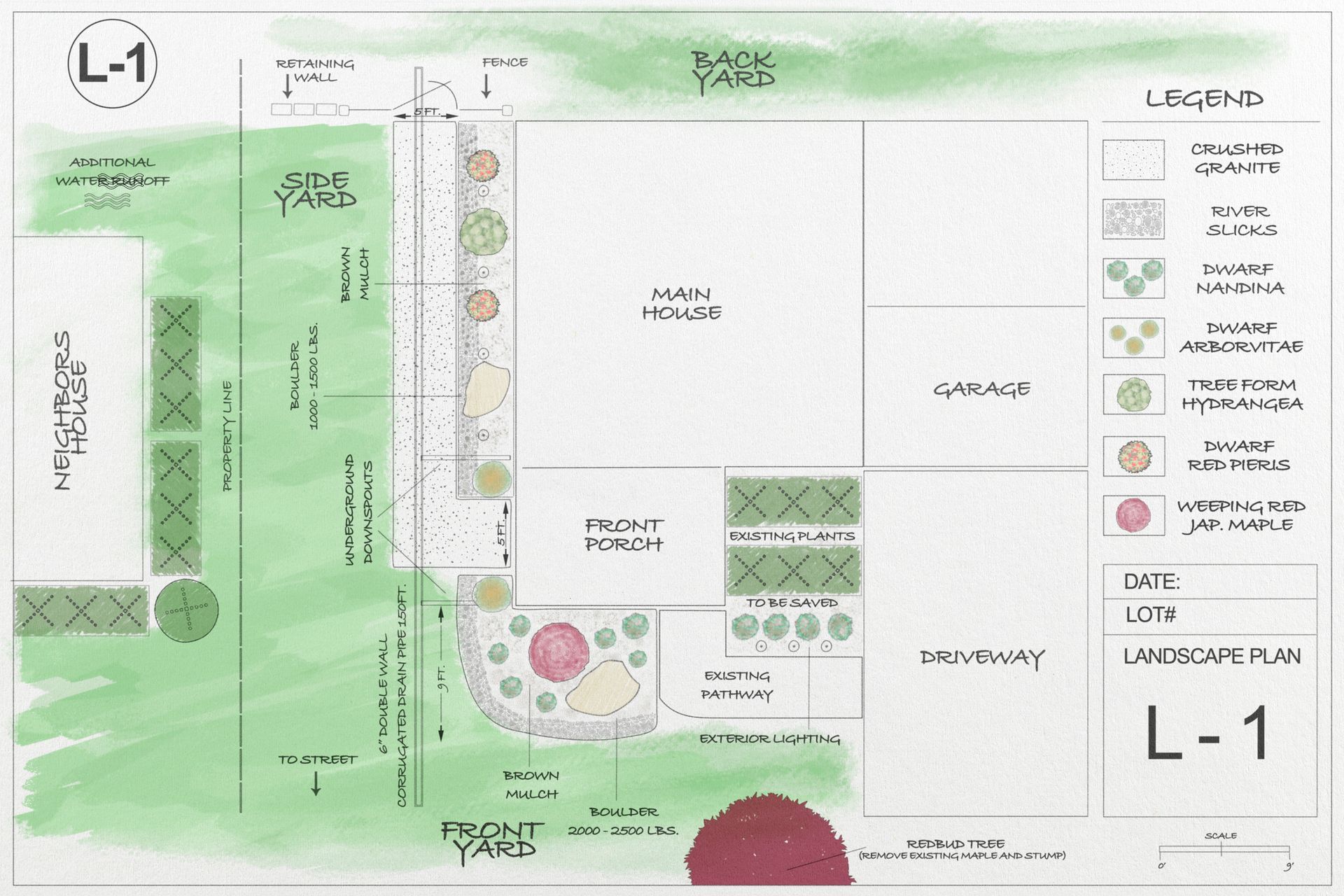 A drawing of a garden with the number l-1 on it