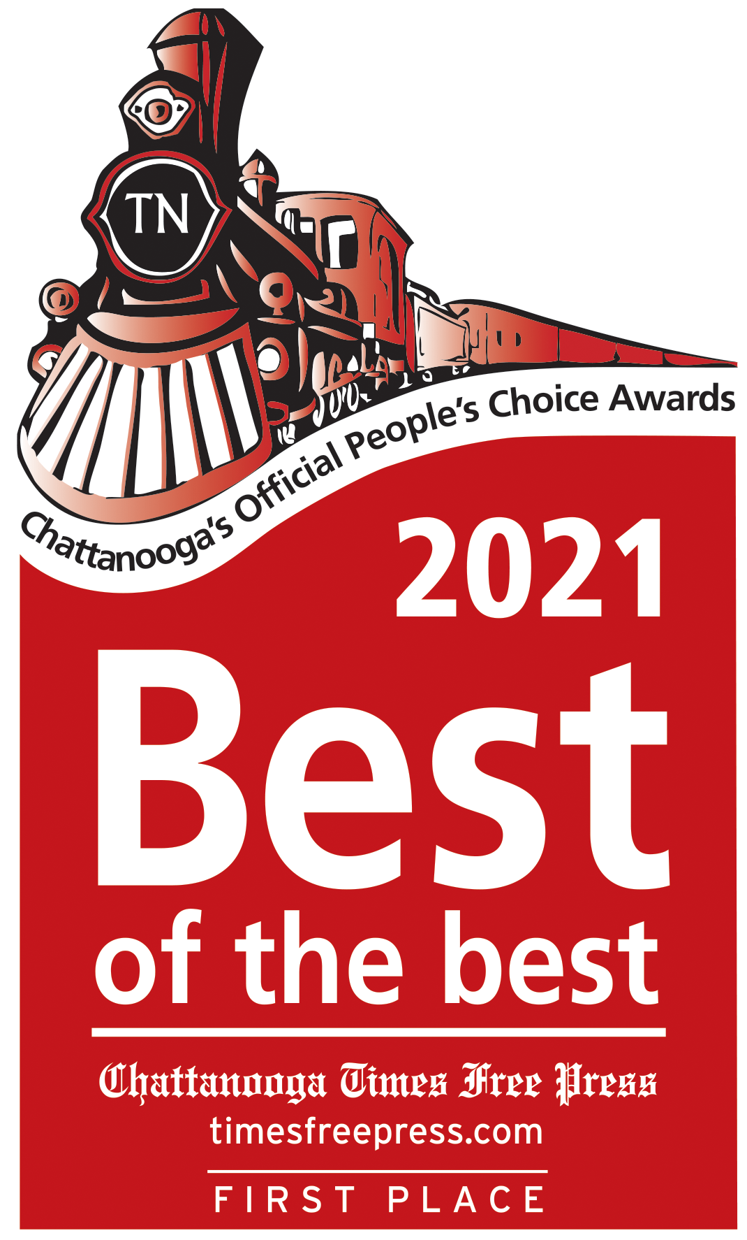 A red sign that says `` best of the best '' with a train on it.