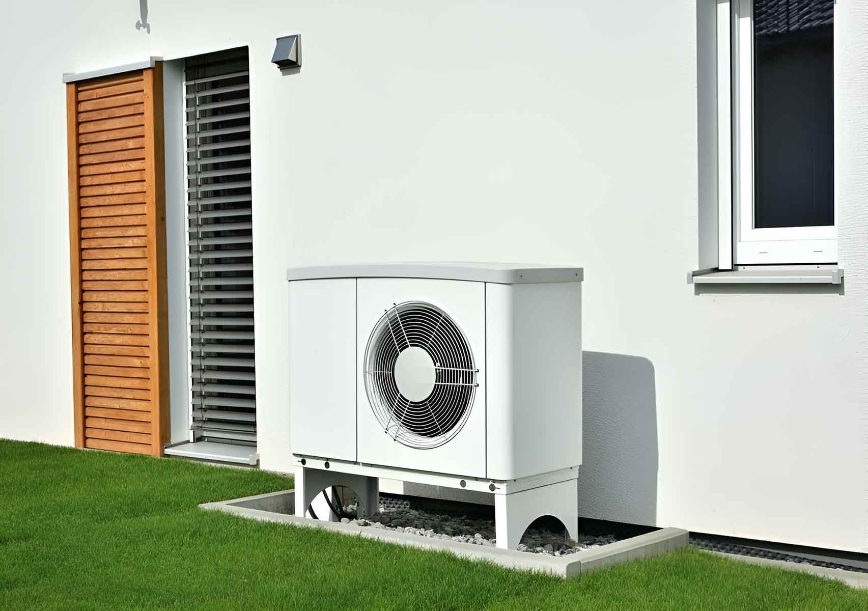 A White Air Conditioner Is Sitting Outside Of A House Next — Jordan Wheatland Air Conditioning & Refrigeration In Forbes, NSW