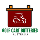 A logo for golf cart batteries australia with a golf cart on it.