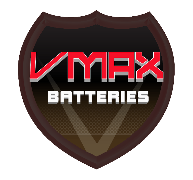 A logo for vmax batteries is shown on a white background
