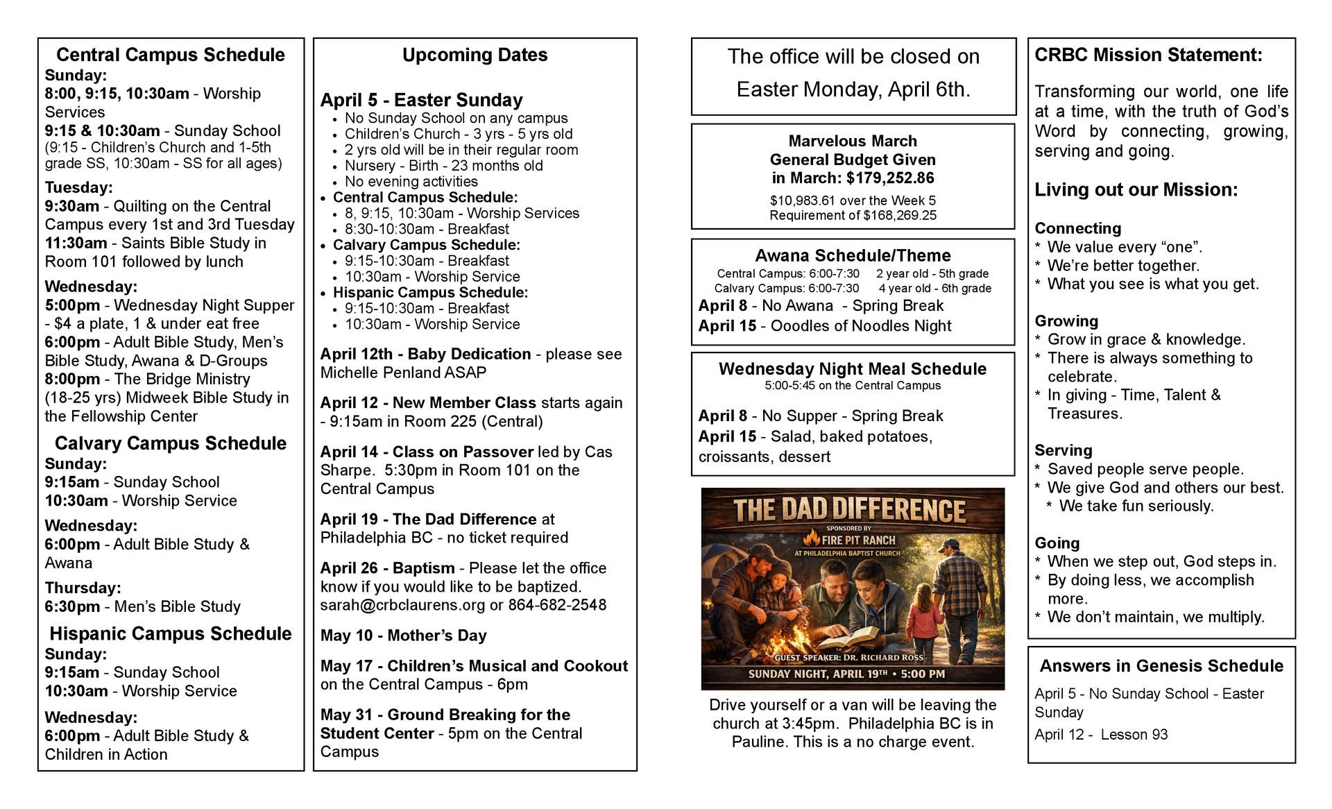 A brochure for a school with a summer event schedule.